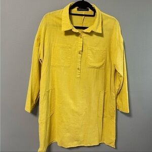 Zanzea long sleeves popover cotton yellow tunic top. Size Medium.